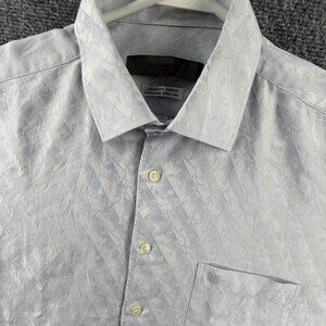 Givenchy Blue Floral Button Up Shirt Logo Pocket Size 105 Superfine Jacquard